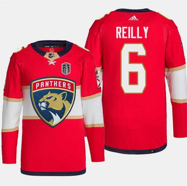 Men%27s Florida Panthers #6 Mike Reilly Red 2024 Stanley Cup Final Patch Stitched Jersey Dzhi
